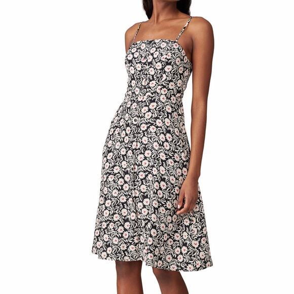 HVN Atlanta Floral Hearts Silk Button Front dress black white - 0 - Picture 1 of 11